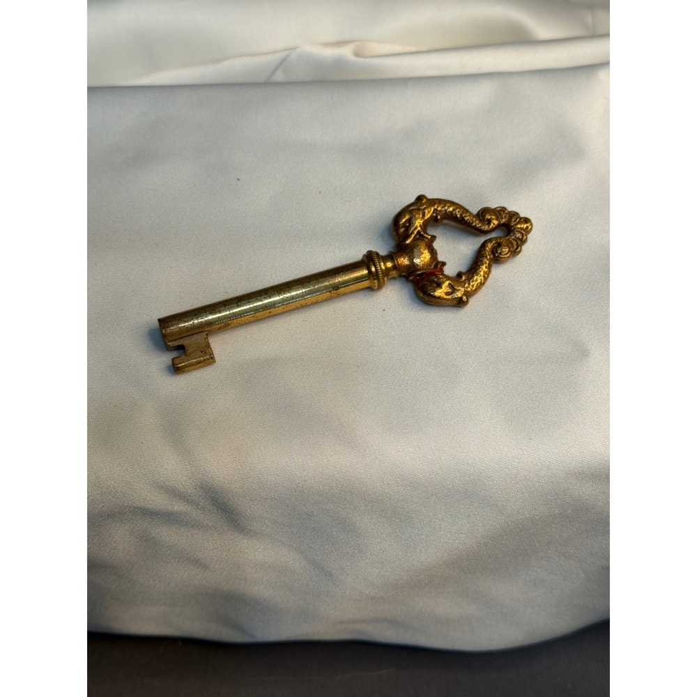 Antique Phonograph Skeleton Cabinet Key Double Brass Dolphin Serpent 3 Inch